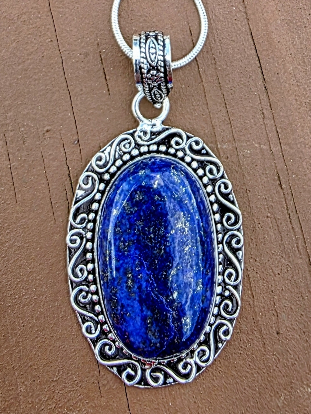 Lapis Lazuli Gemstone Pendant Necklace In 925 Sterling Silver (2.25")